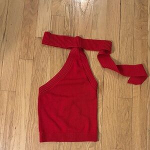 Reformation Red One-Shoulder Knit Halter